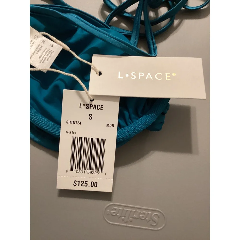 L*Space Toni Bikini Top Mediterranean Blue Teal Underwire Halter Swim‎ S NEW